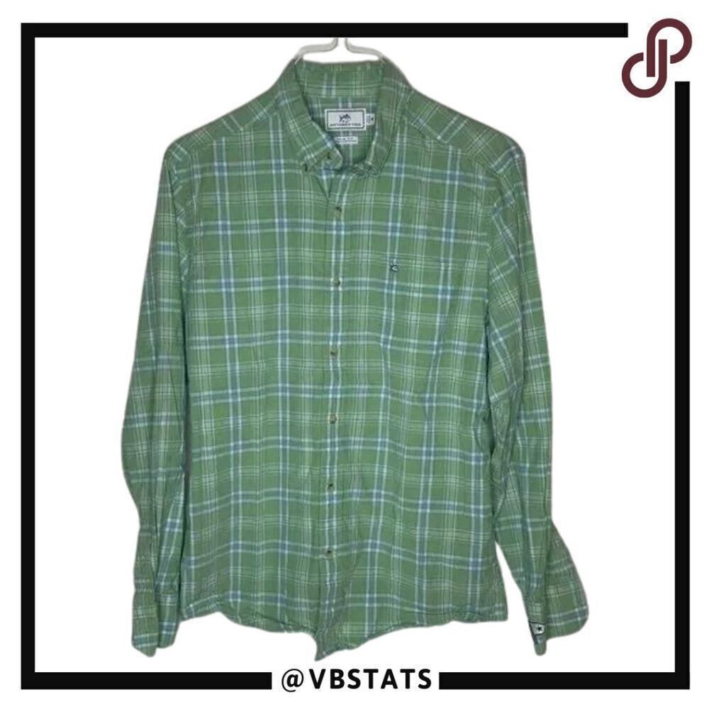 Southern Tide Lime Green/ Blue/White Plaid Long Sleeve Flannel Shirt Size Medium